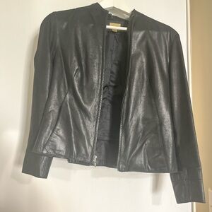 Women's Black Leather Zip-Front Jacket